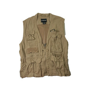 Humvee Vest Mens Large Cotton V Neck Zip Up Safari Photo Hunting Fishing Pockets